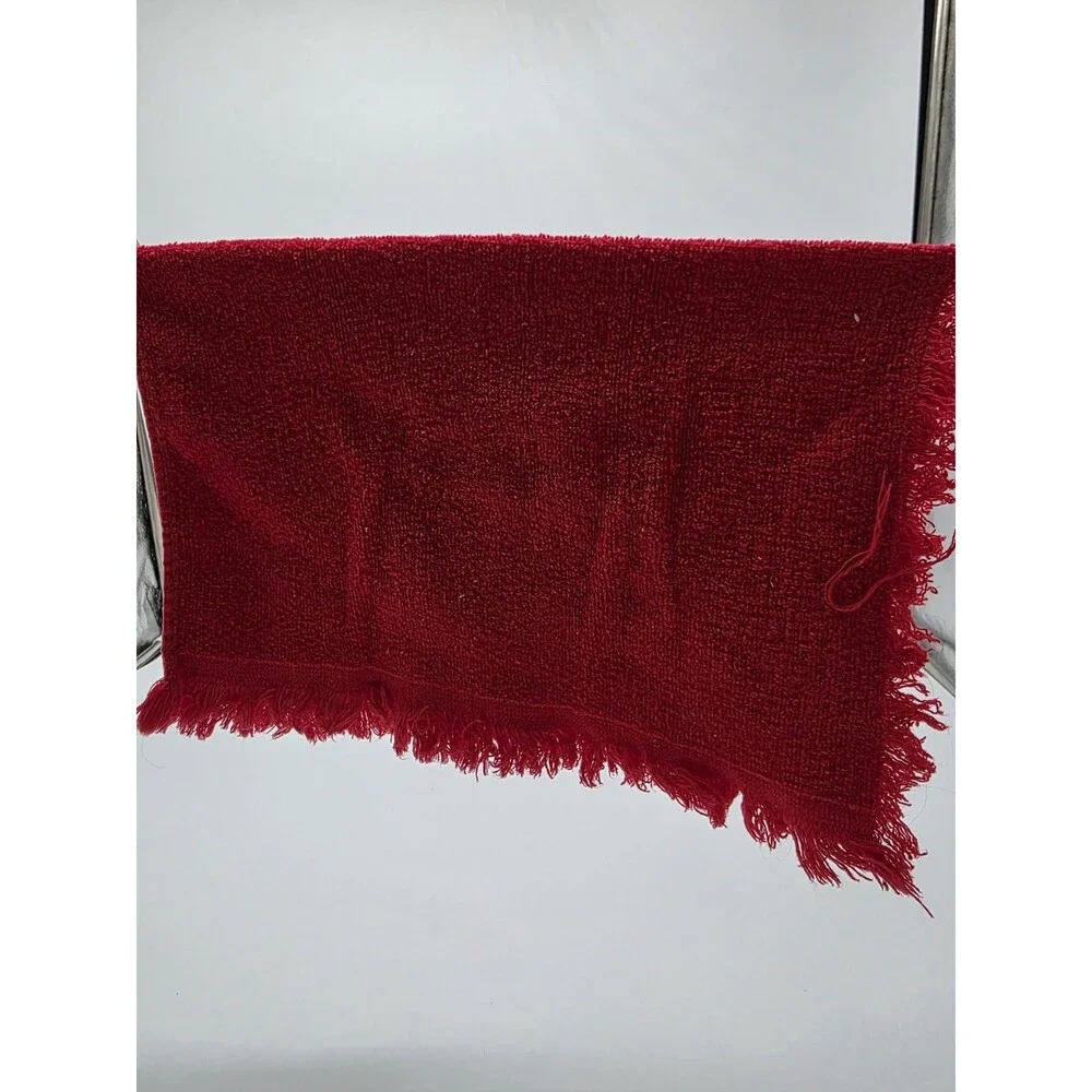 Christmas Embroidered Fringed Red Terry Hand Towel 15 x 26 in